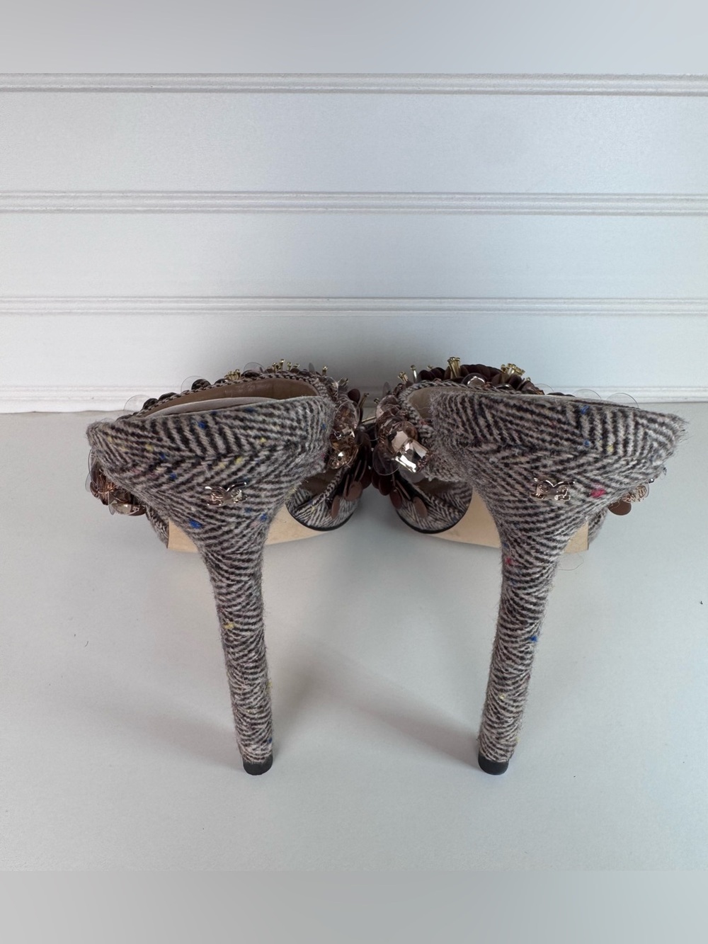 Sam Edelman Athena Brown Multi Embellished Tweed Stiletto Mules - 8 - NWOT - Picture 5 of 7